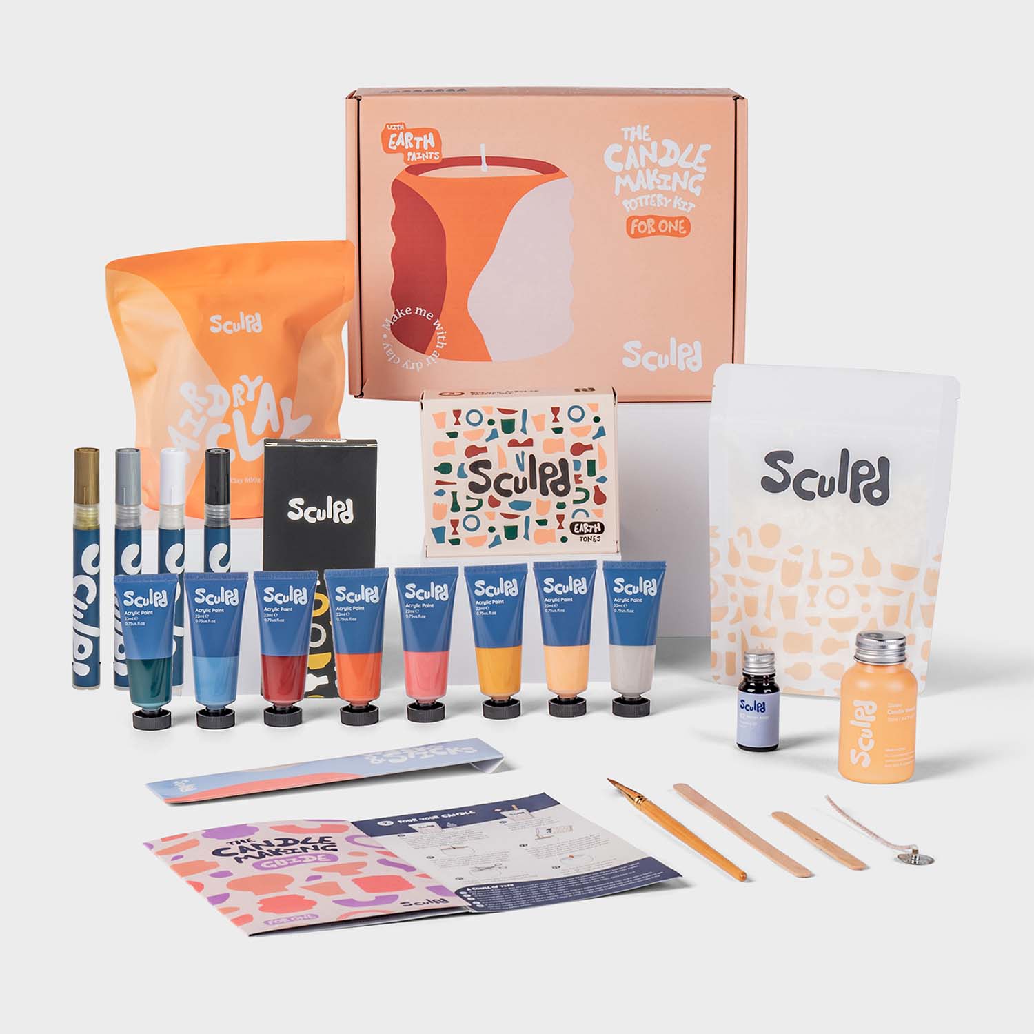 Sculpd Candle Making Kit for One with Earth Tones Paint Set and Monotones Pens