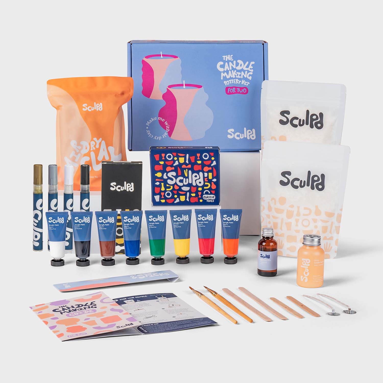 Sculpd Candle Making Kit for Two with Classic Tones Paint Set and Monotones Pens