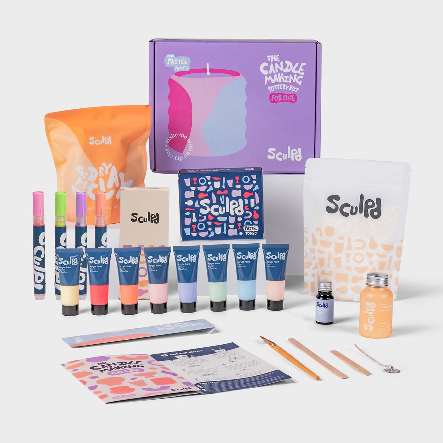 Sculpd Candle Making Kit for Two with Pastel Tones Paint Set and Modernist Pens