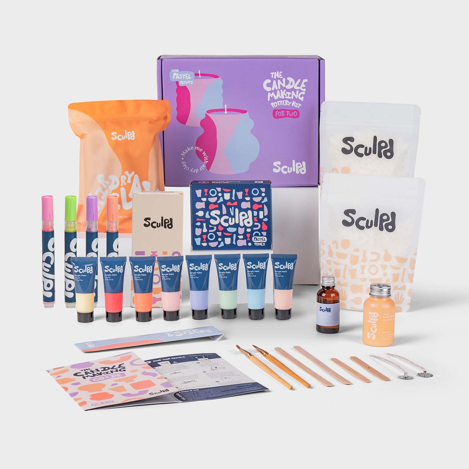 Sculpd Candle Making Kit for Two with Pastel Tones Paint Set and Modernist Pens